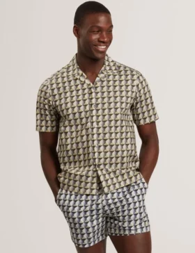NAYELIN Relaxed Fit Painted Geo Print Shirt