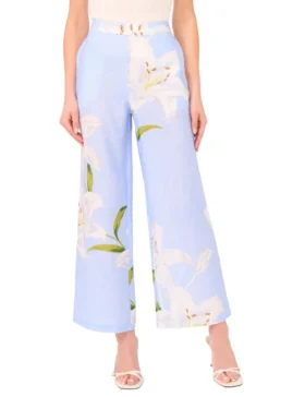 NICOLA Lily Print Linen Blend Wide Leg Trousers