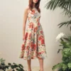 NOEMIA Floral Sleeveless Collared Midi Dress
