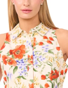 NOEMIA Floral Sleeveless Collared Midi Dress
