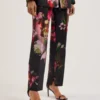 OKUNIT Tapered Leg Floral Print Tailored Trousers