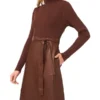 ONEIDA Mock Neck Midi Dress with Faux Leather Skirt