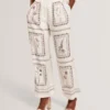 ORNITHA Panel Print Silk Linen Wide Leg Trousers
