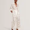 ORNITHA Panel Print Silk Linen Wide Leg Trousers