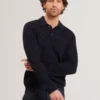 OSAKA Basket Texture Silk Blend Long Sleeve Polo