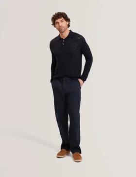 OSAKA Basket Texture Silk Blend Long Sleeve Polo