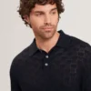 OSAKA Basket Texture Silk Blend Long Sleeve Polo