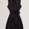 OTIANA Sleeveless Tie Waist Tiered Mini Dress