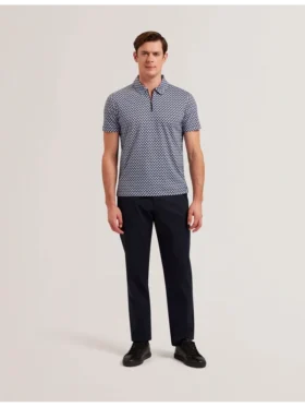 OUNSLO Printed Zip Neck Cotton Polo Shirt