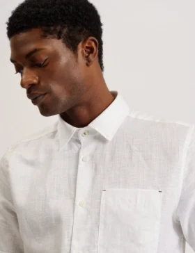 PALOMAS Short Sleeve Textured Linen Cotton Shirt