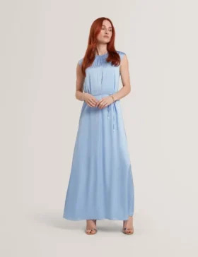PARKER Satin Gathered Neck Maxi Dress