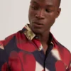 PHELIN Red Blooms Print Cotton Stretch Shirt