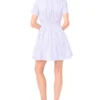 PRENTISS Striped Cotton Drawstring Mini Shirt Dress