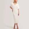 REBEXXA Wide Sleeve Knitted Bodycon Midi Dress
