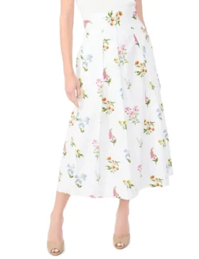 RIHANA Cotton Floral Pleated Midi Skirt