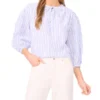 ROCHELLE Striped Volume Sleeve Cotton Blouse