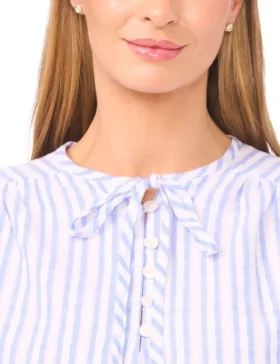 ROCHELLE Striped Volume Sleeve Cotton Blouse