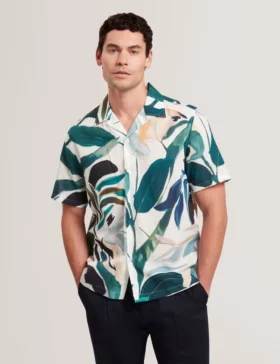 ROGNSKI Relaxed Floral Short Sleeve Linen Shirt