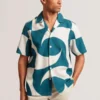 ROLDAN Short Sleeve Oversized Linen Blend Swirl Print Shirt