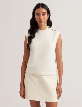 RONDHER Rose Button Wool Knit Tank Top