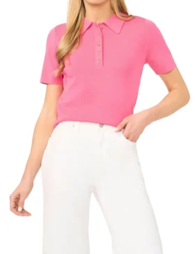 RONNI Rib Knit Short Sleeve Polo Top