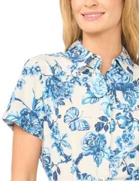 RORY Cotton Floral Belted Midi Shirt Dress