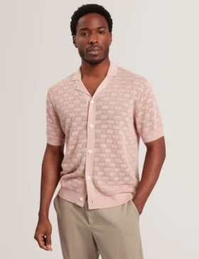 ROWWANN Basket Knit Silk Blend Short Sleeve Shirt
