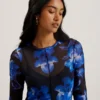 ROZEEN Mesh Long Sleeve Printed Dress