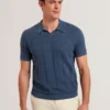 RUZZA Textured Stripe Open Neck Knitted Polo Shirt