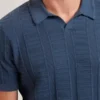 RUZZA Textured Stripe Open Neck Knitted Polo Shirt
