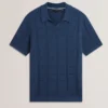 RUZZA Textured Stripe Open Neck Knitted Polo Shirt