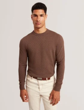 SAINSY Branded Texture Crew Neck Jumper