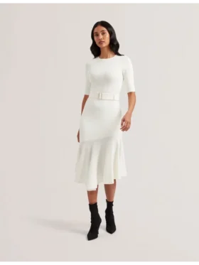 SAMALEE Flippy Hem Knitted Midi Dress With Belt