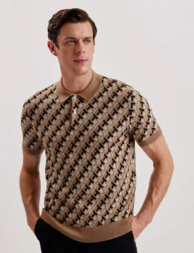 SEFERRY Interlocking T Jacquard Knitted Polo Shirt