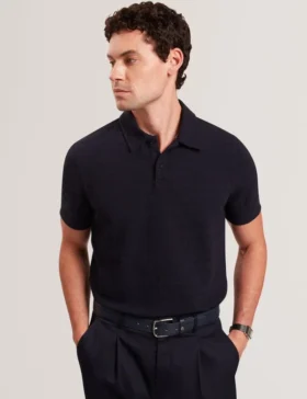 SERAPA Grid Texture Woven Short Sleeve Polo