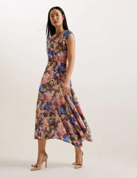 SLANNO Floral Printed Midi Dress