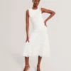 SLEEVELESS LACE APPLIQUE MIDI DRESS White