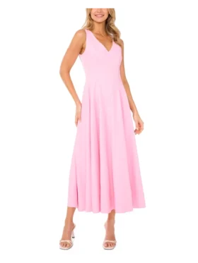 SLEEVELESS V-NECK PLEATED MAXI DRESS Lt-Pink