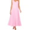 SLEEVELESS V-NECK PLEATED MAXI DRESS Lt-Pink
