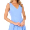 SLEEVELESS V-NECK PLEATED MAXI DRESS Mid-Blue