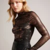 SOFIY Foil Print High Neck Mesh Top