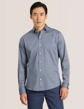 SOREN LONG SLEEVE CLAROT PRINT SHIRT Dark Denim