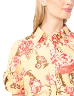 STINA Floral Twist Sleeve Mini Shirt Dress