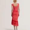 TILLEEA Striped Square Neck Flippy Midi Dress