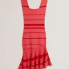 TILLEEA Striped Square Neck Flippy Midi Dress