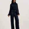 UMAIBO Satin Wide Leg Drawstring Joggers