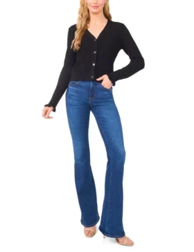 V-NECK CROP CARDIGAN WITH RIB Black