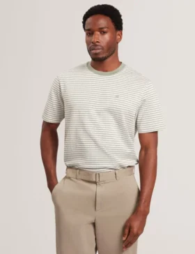 VEXRIN Textural Stripe Crew Neck Cotton T-Shirt