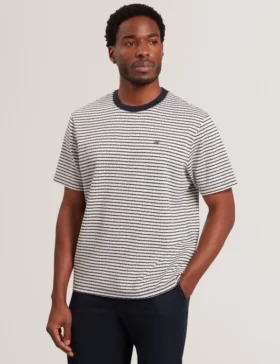 VEXRIN Textural Stripe Crew Neck Cotton T-Shirt