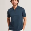 VICTOR Textured Grid Zip Neck Cotton Polo